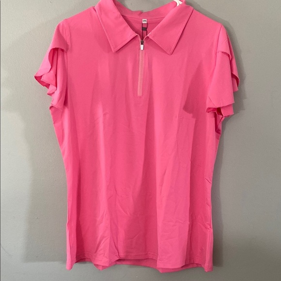 Fkeep Tops - Pink Women's Polo Shirt Zip front